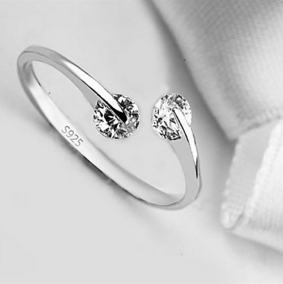 Double Floating Diamond Adjustable Ring | Rhodium Plated - Picture 3 of 14